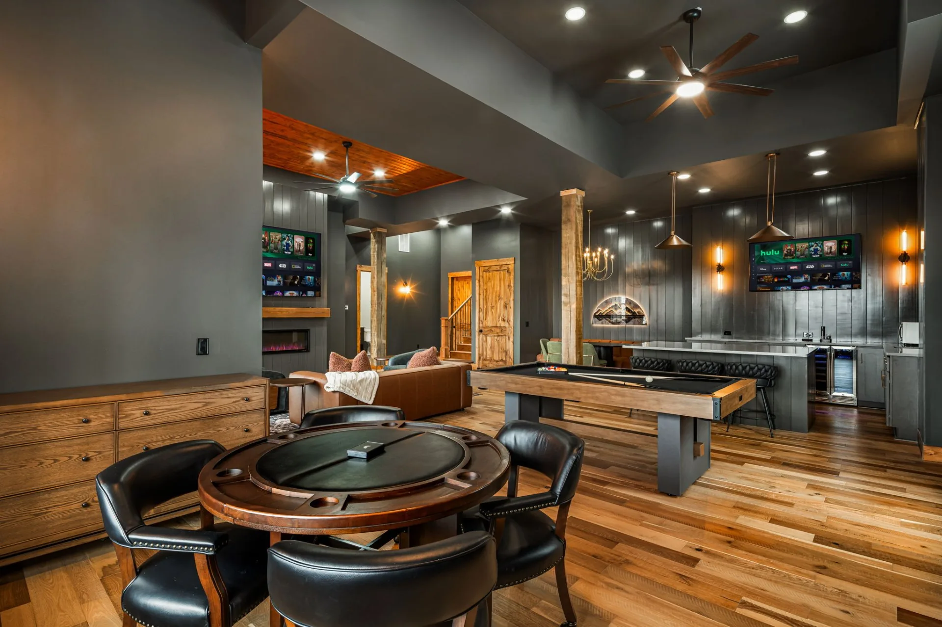 Game room in a mountain vacation rental near Gerton, North Carolina