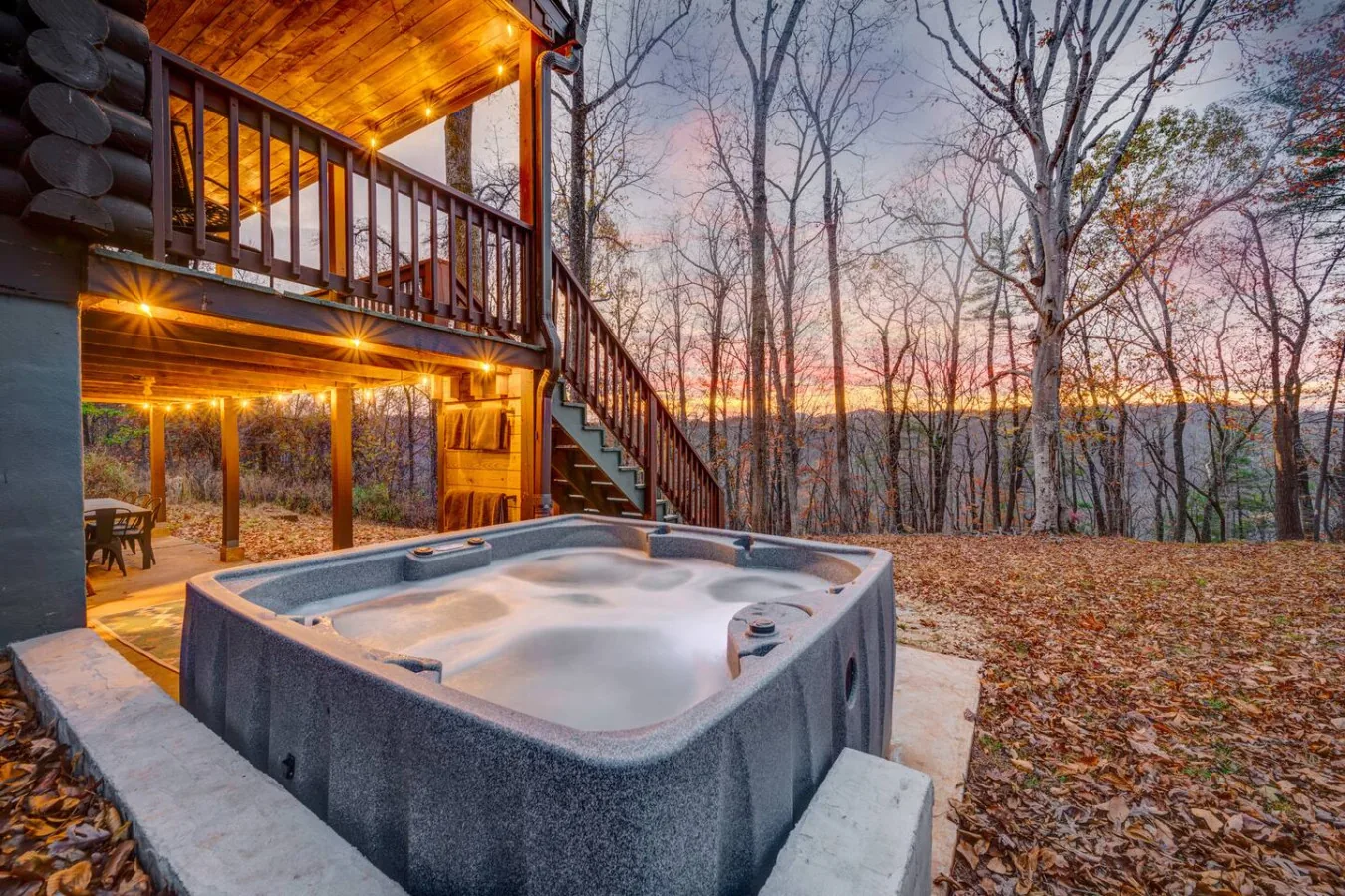Hot tub overlooking the mountains at a Leisr Stays property